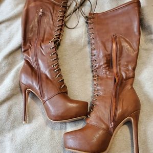 Brown knee length boots
